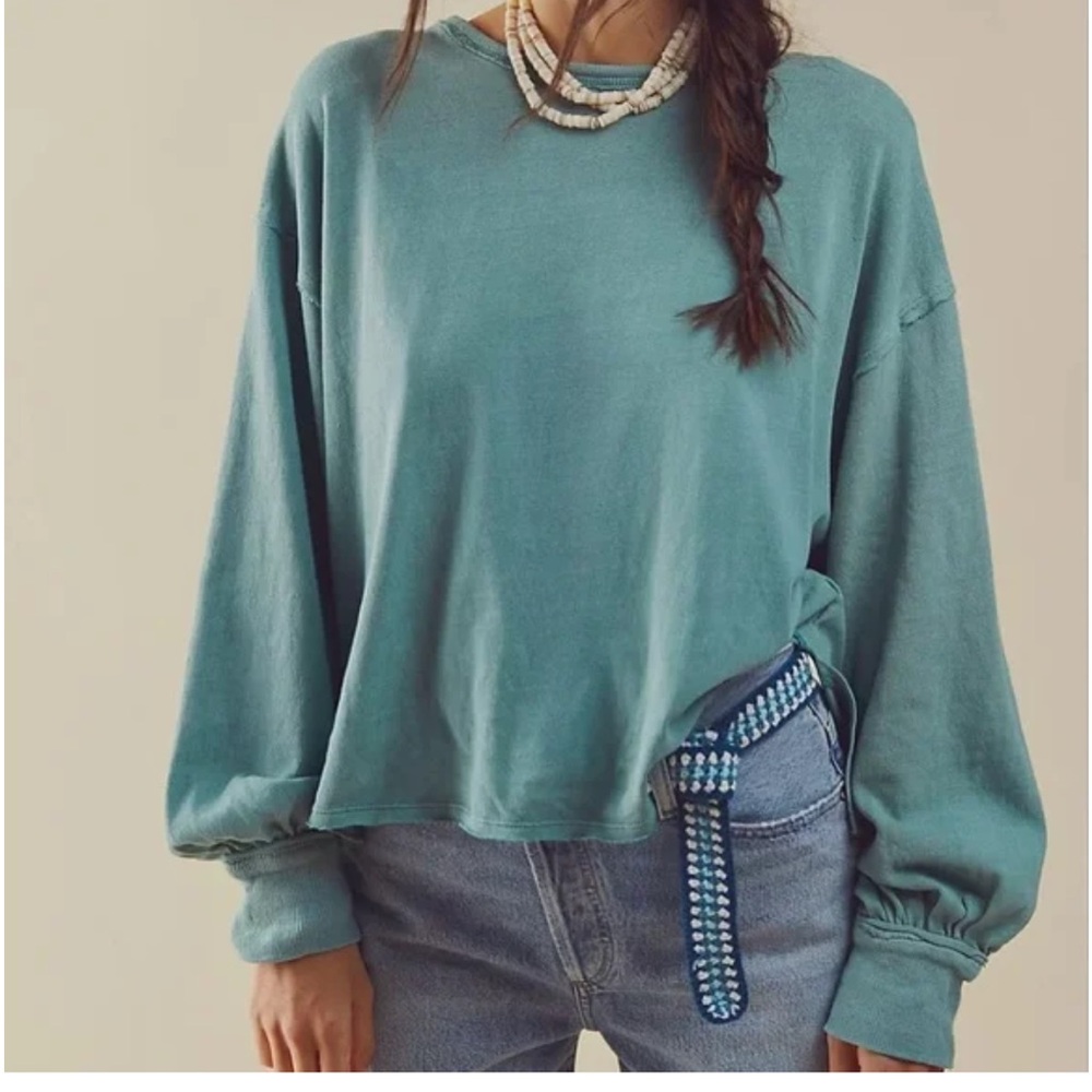 Free people beach women’s XS oversized microphone drop teal Long Sleeve Top